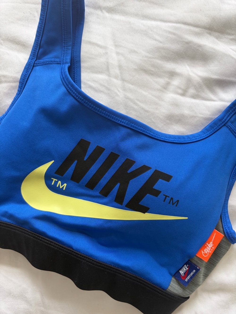 Nike Royal Blue Sports Bra with Yellow Swoosh